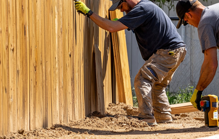 men making wooden fence